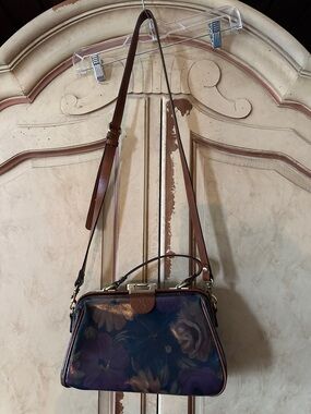 Patricia Nash Peruvian Painting Leather Crossbody Bag/Purse Brown Leather Trim